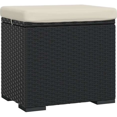 Ottoman with Cushion Black 40x30x40 cm Poly Rattan vidaXL (1/5)