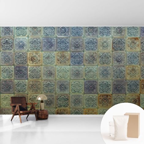Papier peint intissé mural avec imprimé pour décoration pour salon pour chambre à coucher pour entrée Carreaux géométriques 416x254 cm (1/5)