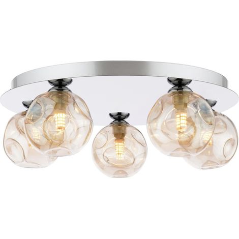 Dar Foley Plafonnier Foley 5 lumières chromé poli avec verre ambré organique fermé