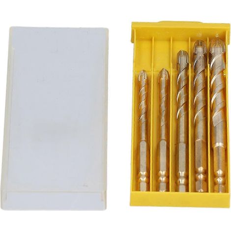 Kit de 5 forets cruciformes à queue hexagonale pour carrelage, béton et verre (doré) (1/5)