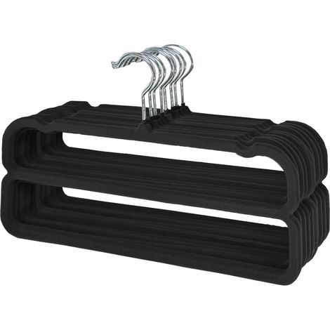Cintres Pantalons Velours - Lot de 10 - Antidérapants - Rotation 360° et Crochets Métalliques - Pour Armoire Gain de Place - Noir, 22 cm (1/5)