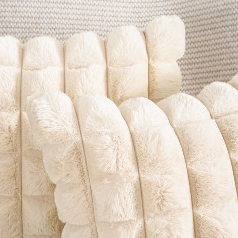 Set di 2 federe per cuscini in pelliccia sintetica a quadri, morbide e soffici, decorative, per divano, camera da letto, beige, 45x45 cm
