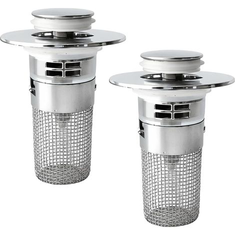 Lot de 2 Bouchon, Filtre, Acier inoxydable, Bonde 34-40mm, Universel, Salle de bain