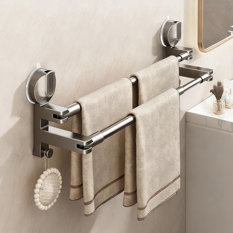 1 Porte-serviettes Ventouse, Extensible 50-77 Cm, Acier Inoxydable Noir, Pour Salle De Bain