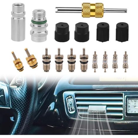 17pcs Kit Noyau Valve de Climatisation pour R12 ou R134A, Joint en Téflon Valve Service de Réfrigération A/C pour Voiture et Système HVAC AC Bouchons d'Étanchéité Port Charge (1/5)