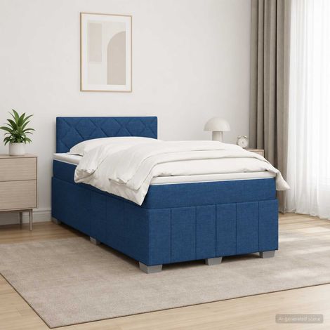 vidaXL Lit boxspring avec matelas Bleu 120 x 200 cm Tissu (1/5)