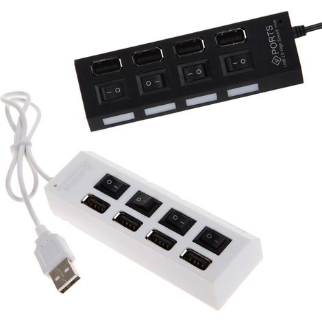 TrAdE Shop Traesio - Ciabatta Usb Multipresa Hub Con 4 Porte Usb 2.0 Nera O Bianca E Led Blu - (1/2)