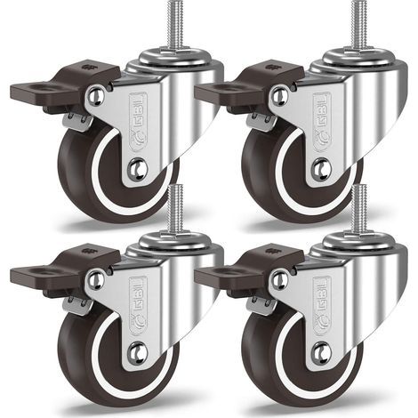Roulettes pivotantes lourdes avec 4 vis de freins - 50mm M10 x 25mm Jusqu'à 200kg - Pack de 4 roulettes silencieuses sans marques de plancher pour meubles (1/5)
