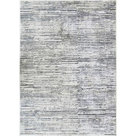 - Besonders weicher Wohnzimmerteppich mit cremefarbenem und grauem Streifenmuster, 120 x 170