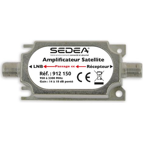 Amplificateur de ligne satellite 950-2150 MHz – Gain 14 à 18 dB – Connecteurs femelles type F – Installation Plug & Play – Sedea