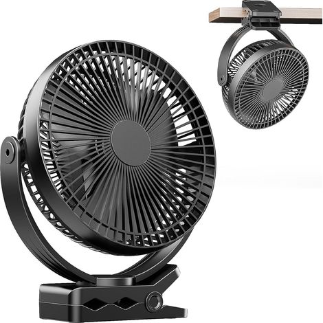Mini ventilateur Pince USB 8 inch avec batterie 10000 mAh, Portable Petit Ventilateur de Bureau, 4 vitesses, double rotation à 360°, avec câble USB, convient pour les familles, les bureaux (1/5)