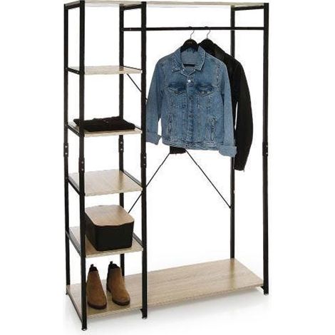 Pegane – Armoire penderie en bois et métal avec 5 étagères – Longueur 100 cm x Profondeur 40 cm x Hauteur 170 cm – Poids 17.70 kg