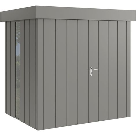 Hörmann Metall-Gerätehaus "Juno" mit Flachdach, JFD4 - Modern, 214 x 166 cm (B x T), graualuminium, mit bodentiefem Fenster, 2-flüglige Tür (1/5)