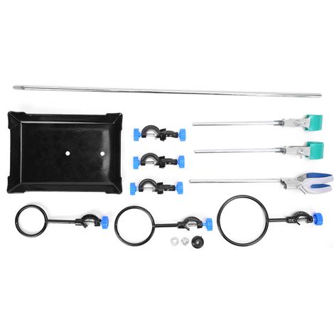 Support pour laboratoire, pince pour fiole, plateforme de support avec tige, étau de fixation, kit d’instruments de laboratoire. (1/5)
