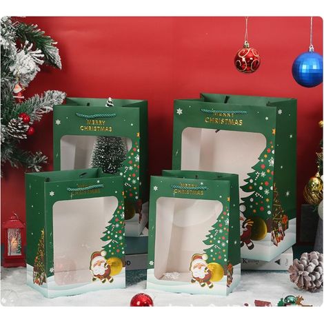 Weihnachtsgeschenktüten 25-18-35 cm mit Kordelzug, 4er-Set, Tüten zum Verpacken von Weihnachtsleckereien, Geschenktüten für Weihnachtsfeiern, Bonbontüten mit Schleifen (1/5)