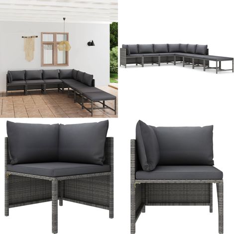 Salon de jardin 8 pcs avec coussins Résine tressée Gris - Salon De Jardin - Mobilier De Jardin - Ensemble De Salon - Meubles De Jardin - Résine Tressée - Home & Living