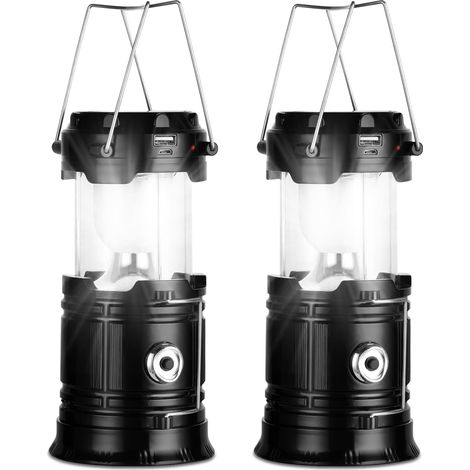 Lanterne Solaire de Camping, Lot de 2 de Lampe Torche pour Eclairage Extéieur, Portable Lampe de Camping Imperméables IP54, pour Camping,Excursions, Secours, Pêche, Cave (1/4)