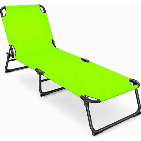 Lettino Relax Pieghevole Da Spiaggia Schienale Regolabile Struttura In Acciaio Nero Sedia Prendisole Per Campeggio Piscina Mare 187 x 53 x 24 Cm (Verde Fluo)