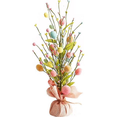 Ostereierbaum mit zarten Ornamenten, farbenfrohe Osterdekorationen