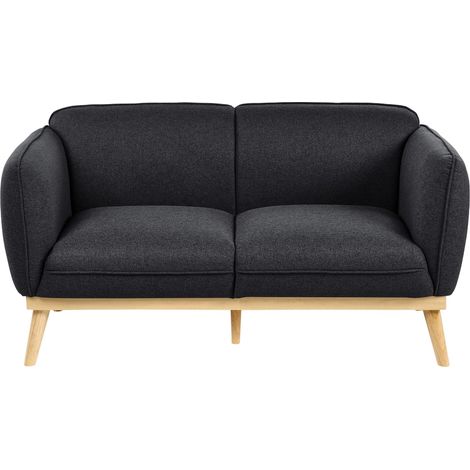 2 Seater Sofa Black Fabric Easy Clean Wooden Tapered Legs Couch for Two Loveseat LJUNG