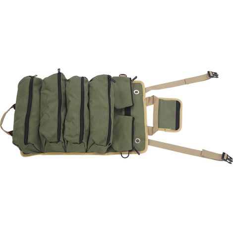 Werkzeugtasche zum Aufrollen, multifunktional, tragbar, Aufbewahrungstasche aus Oxford-Gewebe, separate Fächer, Werkzeugorganizer für Gartenarbeit und Camping, grün (1/5)
