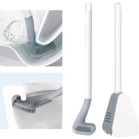 Silikon-Golf-Toilettenbürste mit langem Griff, inklusive Bürstenhalter für das Badezimmer, Weiß