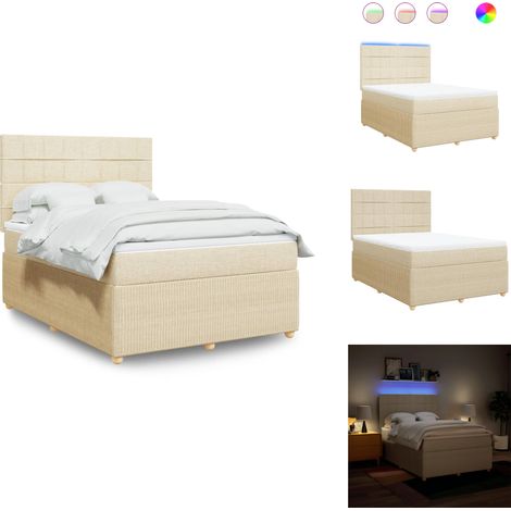Sommier à lattes de lit avec matelas Crème 160x200 cm Tissu - Sommier À Lattes De Lit - Sommiers À Lattes De Lit - Lit - Meuble De Chambre À Coucher (1/5)