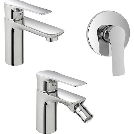 Set miscelatori lavabo bidet e doccia Flat con piletta click clack (1/5)