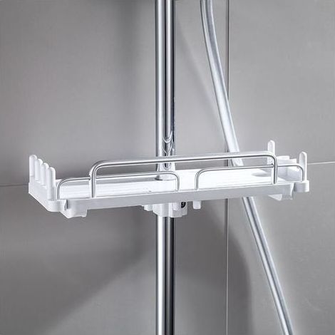28-44cm Telescopic Shower Bracket No Drilling Bathroom Hanging Shower Rod Storage Holder (White) (1/5)