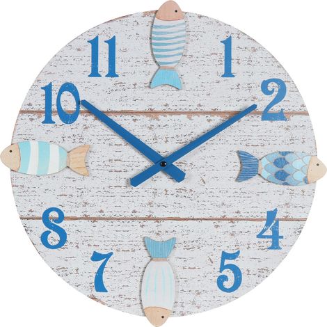 Orologio da parete decorativo in stile marino per la casa, motivo a forma di pesce, ideale per soggiorno, cucina, ufficio, 42 cm