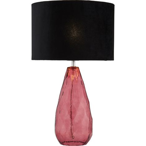 Litecraft Parma Table Lamp Rippled Glass Base With Black Drum Shade - Plum (1/5)