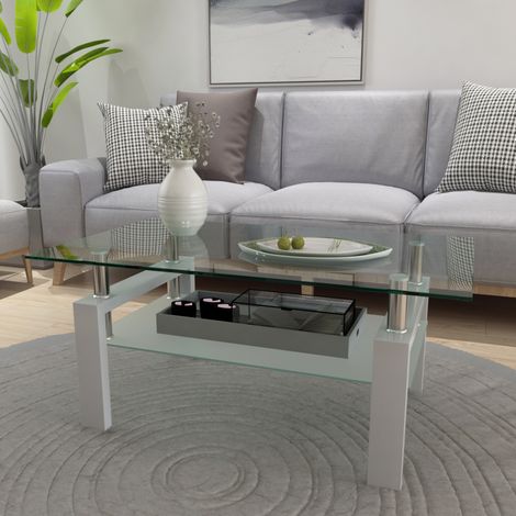 Clear White Coffee Table – Modern Side Center Table for Living Room Furniture (1/5)
