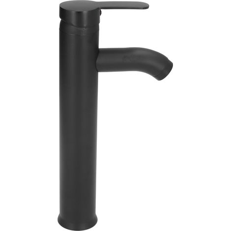 Robinet de salle de bain noir G1/2 en acier inoxydable, commande facile, haut, noir mat, avec 2 flexibles pour lavabo vasque. (1/5)