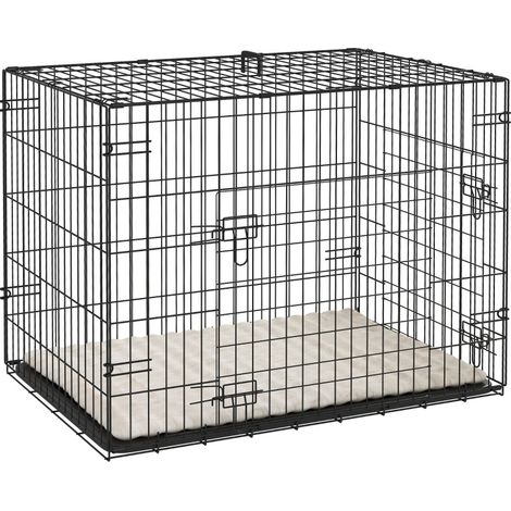 Cage pour chien pliable avec 2 portes, tiroir amovible et coussin lavable, transport facile pour petits chiens, noir, 75 x 48,5 x 53 cm - CHICFURN (1/5)