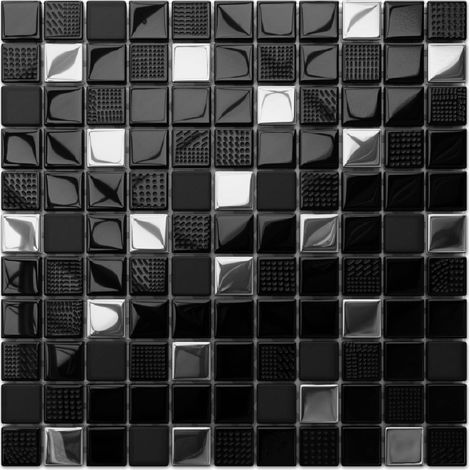 Ilcom mosaico in vetro su rete per bagno e cucina 30cm x 30cm - Volcano silver (1/4)