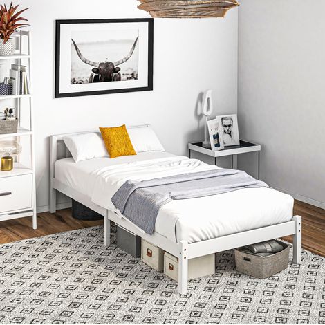 Cama de madera blanca 90x200 cm, estructura individual 208x96x70 cm (1/5)
