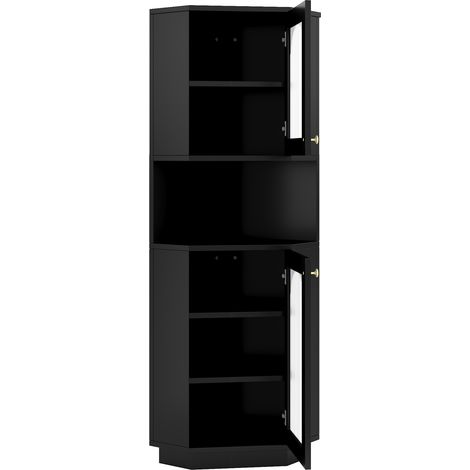 Armoire d'angle pour salle de bain avec éclairage, 45 x 45 x 166,5 cm, noir (1/5)