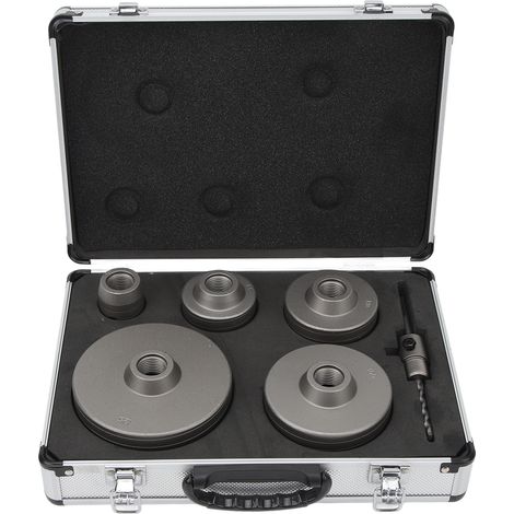 SJLERST Kit D'embouts de Scie Cloche pour Béton 6 Pièces, Kit de Scie Cloche en Acier au Carbone 40-125 Mm avec Boîte de Rangement pour Mur de Ciment, Brique, Sable, Pierre Auto-nivelante (1/5)