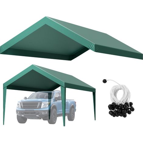 Toile Rechange Carport, 6 x 3 m, Bâche Toit Abri Voiture, Couverture Supérieure Tente Garage Portable, Résistante UV Imperméable, avec Cordons Élastiques à Billes, Vert Foncé, Cadre Non Inclus (1/5)