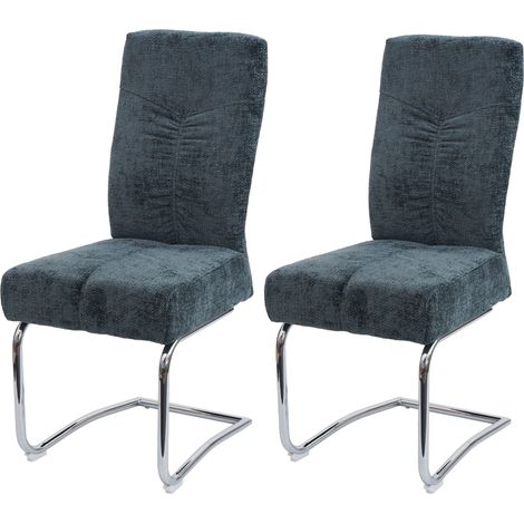 Lot de 2 chaises de salle à manger HWC-G56, chaise de cuisine cantilever chaise inclinable, métal tissu/textile chenille (1/5)