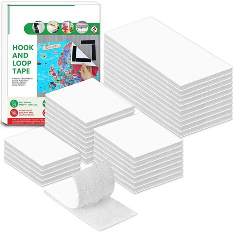 Scratch Autocollant Double Face, 30 PCS de Longueur de Mélange, Rubans Adhésifs, Bande Agrippantes Adhésives Avec Crochets Et Boucles (30 PCS, Blanc) (1/5)
