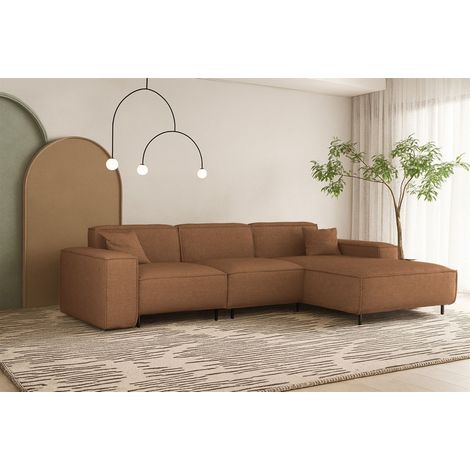 Ecksofa Designersofa GLORIA in Stoff Artico Rostbraun Ottomane Rechts