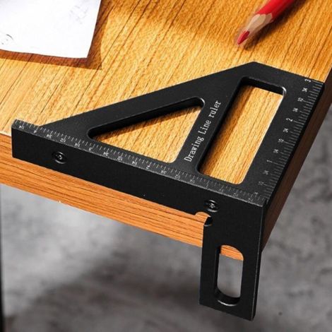 Équerre d'angle en aluminium – Précision 45°/90° – Double échelle mm/in – Pour menuiserie, bricolage et construction (1/4)