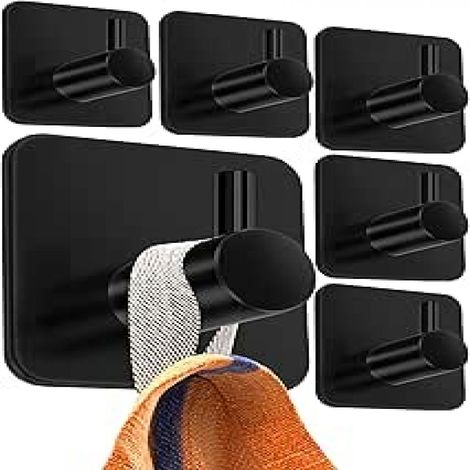 Crochet Accroche Serviette - Acier Inoxydable - Adhésif Sans Perçage - Charge Max 10 kg - Pour Salle De Bain Cuisine - Lot De 6 (1/5)