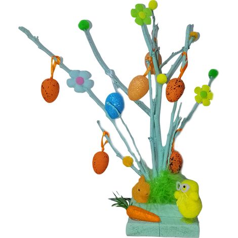 Albero di pasqua h35 rami con addobbi pasquali uova pulcini conigli decorazione casa in legno artigianale colorati - colorigenerali: VERDE