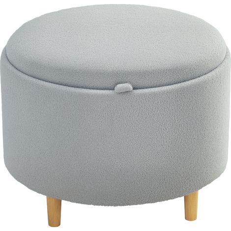 Tabouret rembourré en polaire douce, compartiment de rangement dissimulé, couvercle réversible, 56 cm x 56 cm x 42 cm, gris