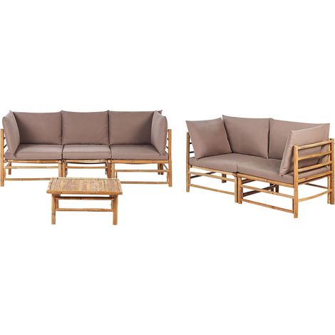 Lounge Set mit Tisch 5-Sitzer CERRETO Taupe Bambus (1/5)