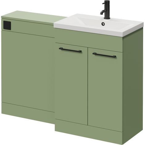 Napoli 390 Cento Olive Green 1200mm 2 Door Vanity Unit Toilet Suite with Glide Basin - 1200mm - Matt Black 160mm HandleWithout Kingston Toilet Pan