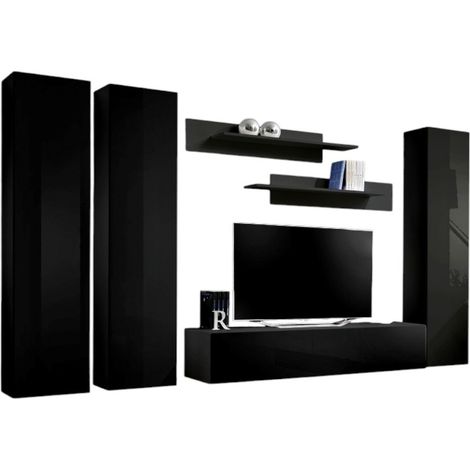 Mobile TV FLY di design, colore nero lucido. Mobile sospeso.