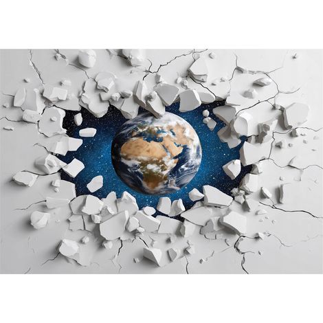 Papier peint mural terre cosmos 3D enfant intissé grand format design intérieur chambre enfant pas cher 150x105 cm (1/5)